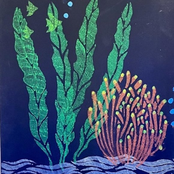 UV BLACKLIGHT CORAL PAINTING Black Canvas Coral Saltwater Reef Ocean Life Art - Picture 1 of 3